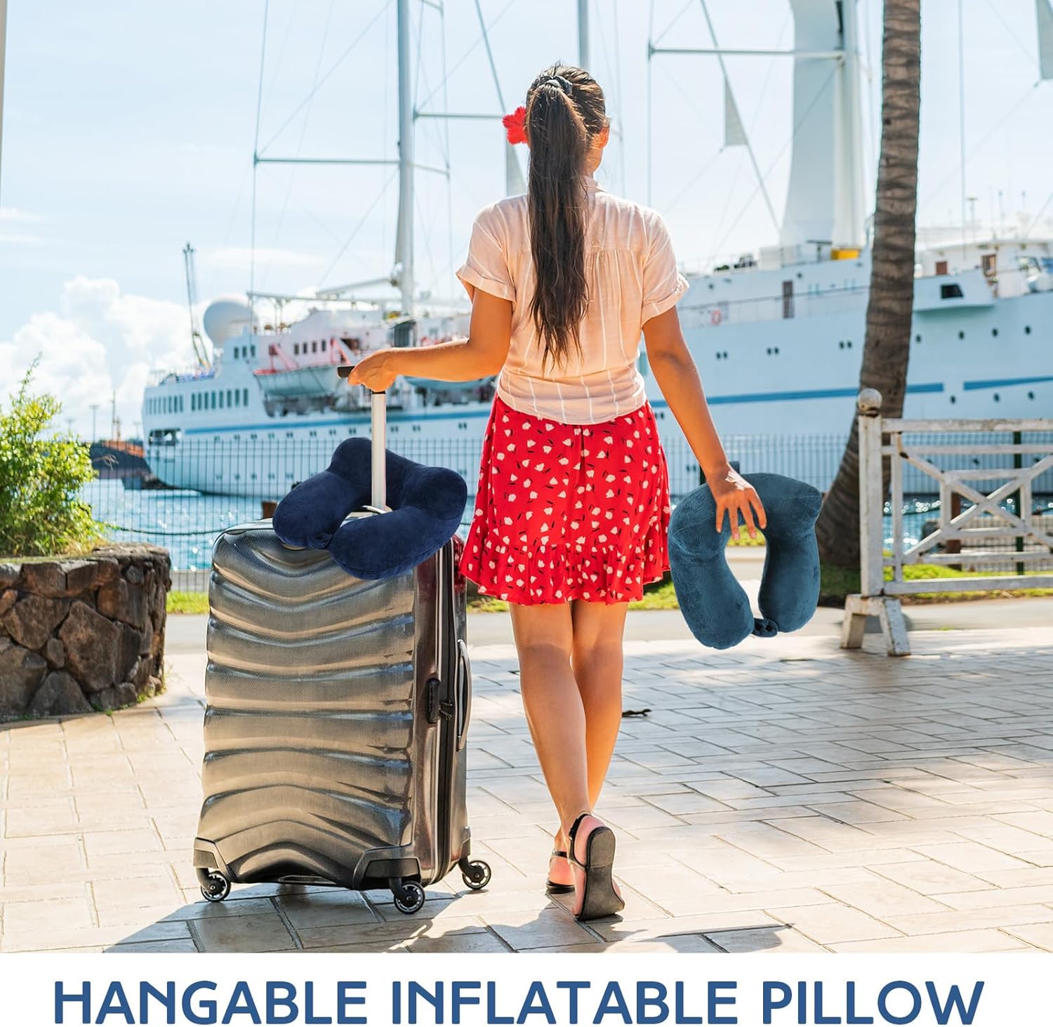 Sintuff 2 Pack Inflatable Travel Pillow for Airplanes Inflatable Neck Flight Pillows with Compact Bag and Blindfold for Traveling, Airplane, Train, Car, Office - 5