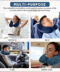 Sintuff 2 Pack Inflatable Travel Pillow for Airplanes Inflatable Neck Flight Pillows with Compact Bag and Blindfold for Traveling, Airplane, Train, Car, Office - 7