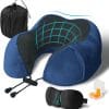 Travel Pillow, Memory Foam Neck Pillow for Traveling, U Shape Neck Pillow Airplane Portable Flight Pillow Travel Kit with 5D Contoured Eye Masks and Earplug for Plane Train - 1