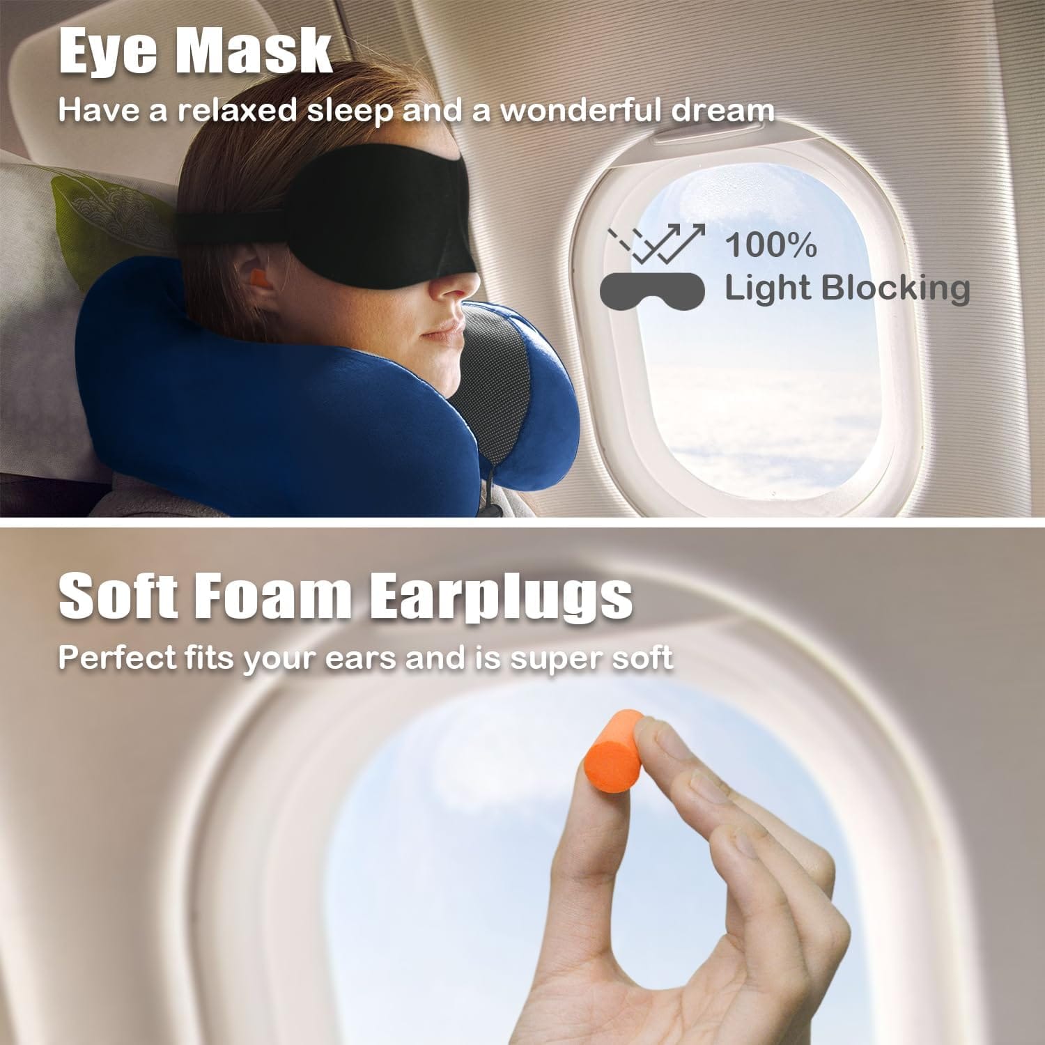 Travel Pillow, Memory Foam Neck Pillow for Traveling, U Shape Neck Pillow Airplane Portable Flight Pillow Travel Kit with 5D Contoured Eye Masks and Earplug for Plane Train - 2