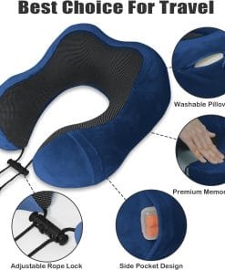 Travel Pillow, Memory Foam Neck Pillow for Traveling, U Shape Neck Pillow Airplane Portable Flight Pillow Travel Kit with 5D Contoured Eye Masks and Earplug for Plane Train - 3
