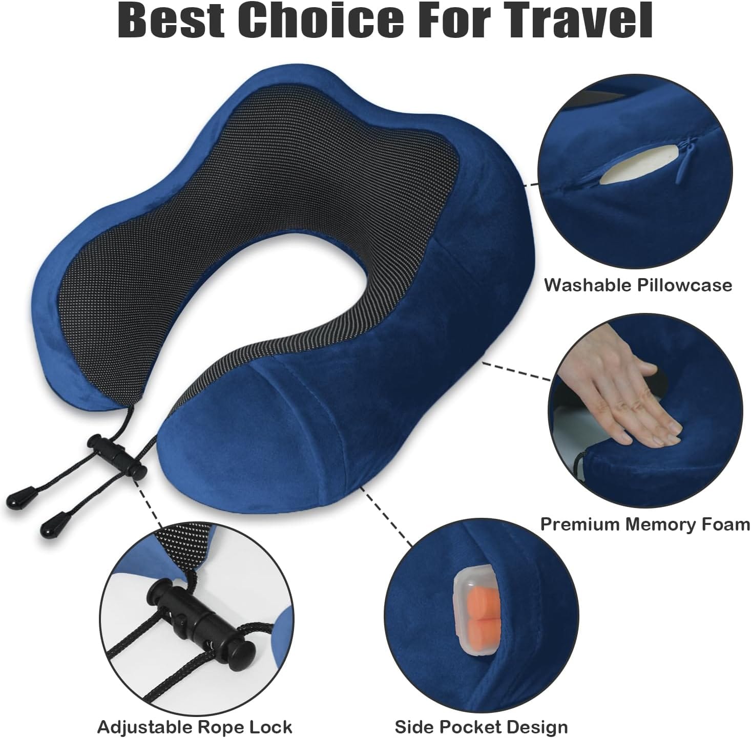 Travel Pillow, Memory Foam Neck Pillow for Traveling, U Shape Neck Pillow Airplane Portable Flight Pillow Travel Kit with 5D Contoured Eye Masks and Earplug for Plane Train - 3