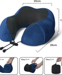 Travel Pillow, Memory Foam Neck Pillow for Traveling, U Shape Neck Pillow Airplane Portable Flight Pillow Travel Kit with 5D Contoured Eye Masks and Earplug for Plane Train - 5