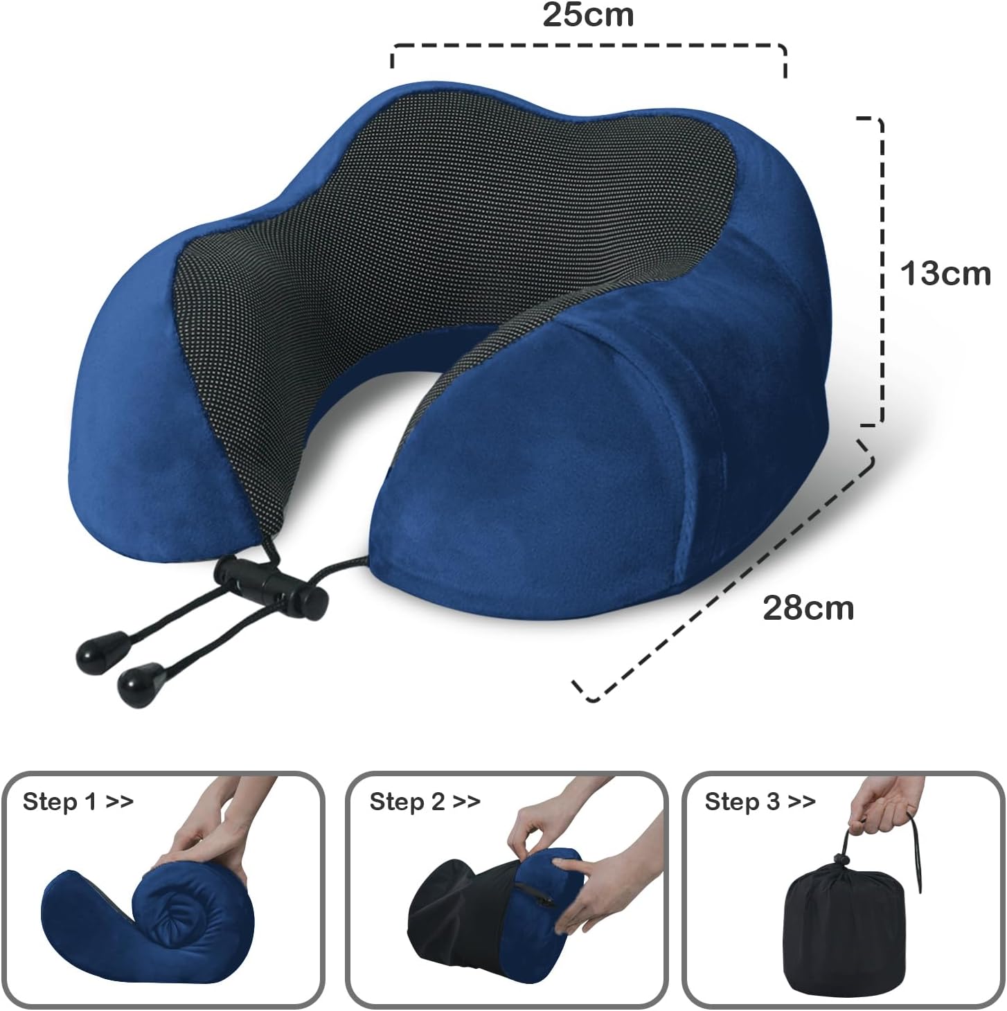 Travel Pillow, Memory Foam Neck Pillow for Traveling, U Shape Neck Pillow Airplane Portable Flight Pillow Travel Kit with 5D Contoured Eye Masks and Earplug for Plane Train - 5