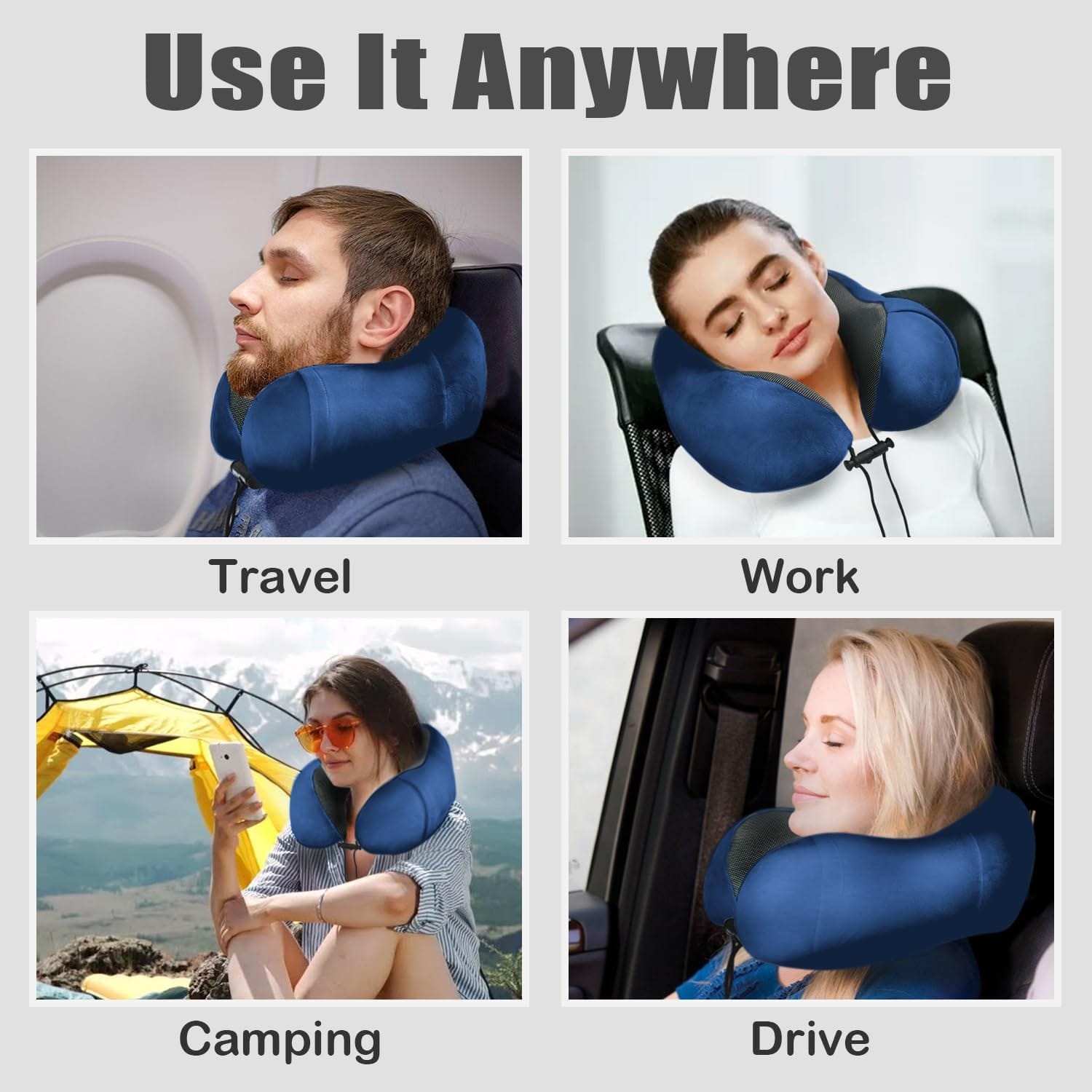 Travel Pillow, Memory Foam Neck Pillow for Traveling, U Shape Neck Pillow Airplane Portable Flight Pillow Travel Kit with 5D Contoured Eye Masks and Earplug for Plane Train - 6