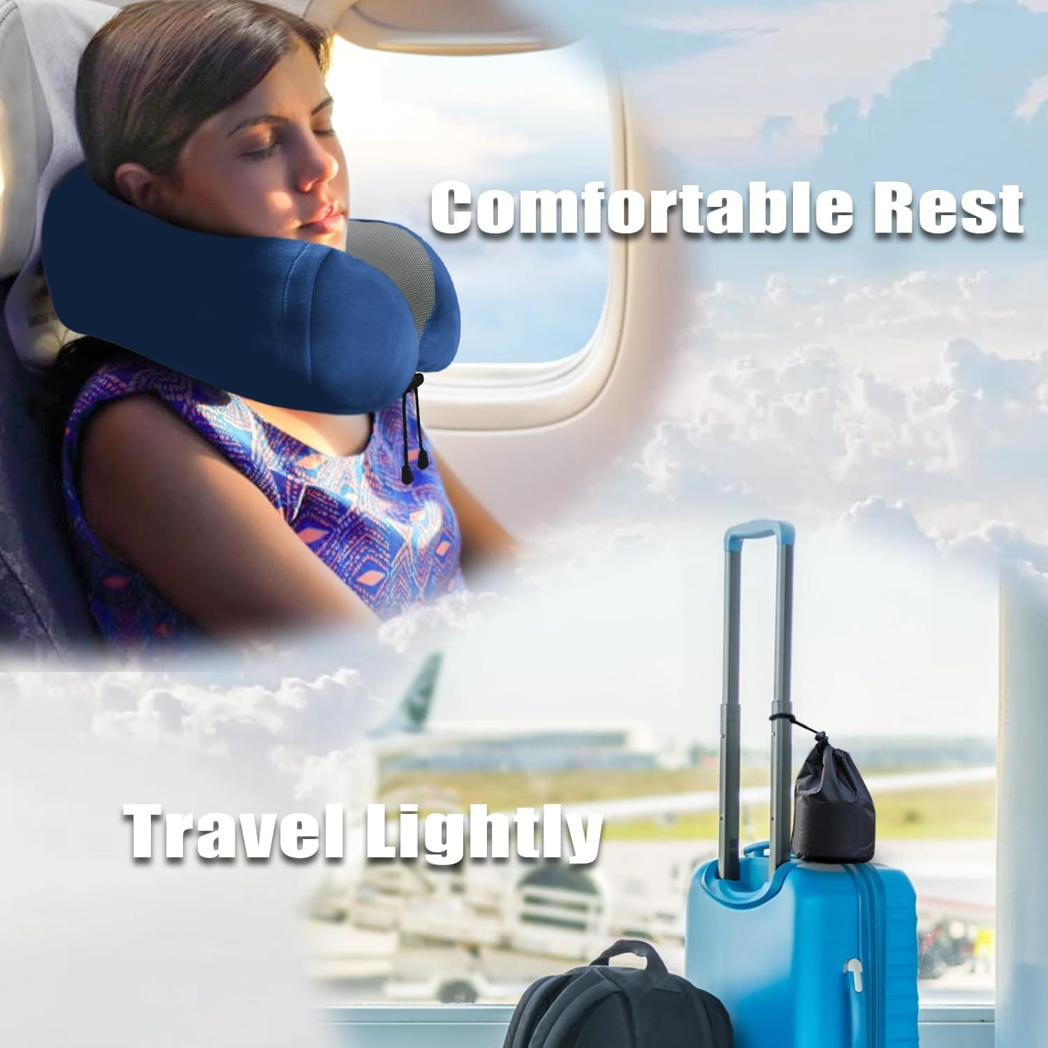 Travel Pillow, Memory Foam Neck Pillow for Traveling, U Shape Neck Pillow Airplane Portable Flight Pillow Travel Kit with 5D Contoured Eye Masks and Earplug for Plane Train - 7
