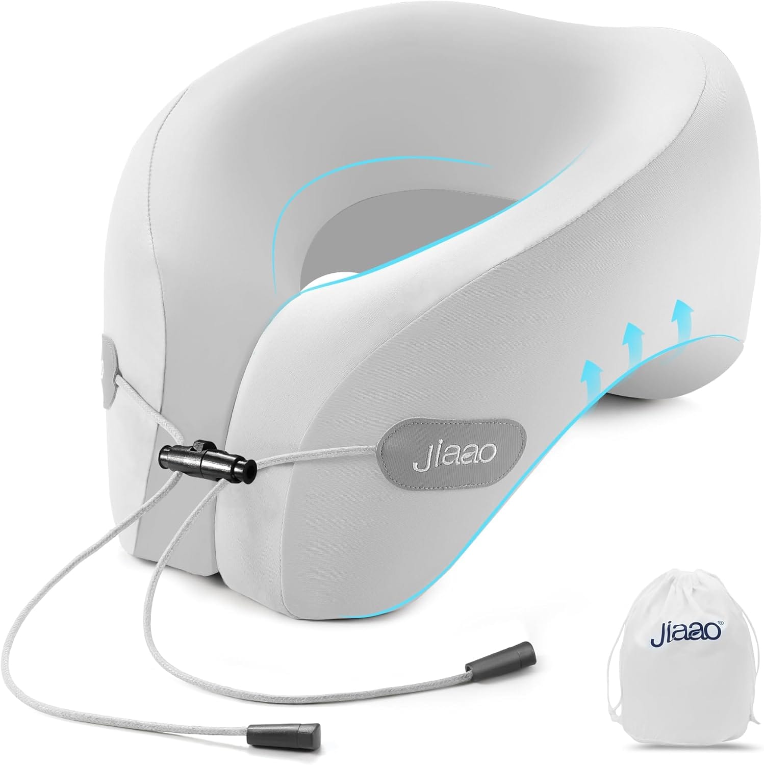 jiaao Travel Pillow Memory Foam Neck Pillow for Airplanes with Adjustable Drawstring Support, Gray Travel Neck Pillow for Flights, Road Trips, Trains & Everyday Travel - 1