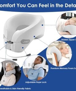 jiaao Travel Pillow Memory Foam Neck Pillow for Airplanes with Adjustable Drawstring Support, Gray Travel Neck Pillow for Flights, Road Trips, Trains & Everyday Travel - 4