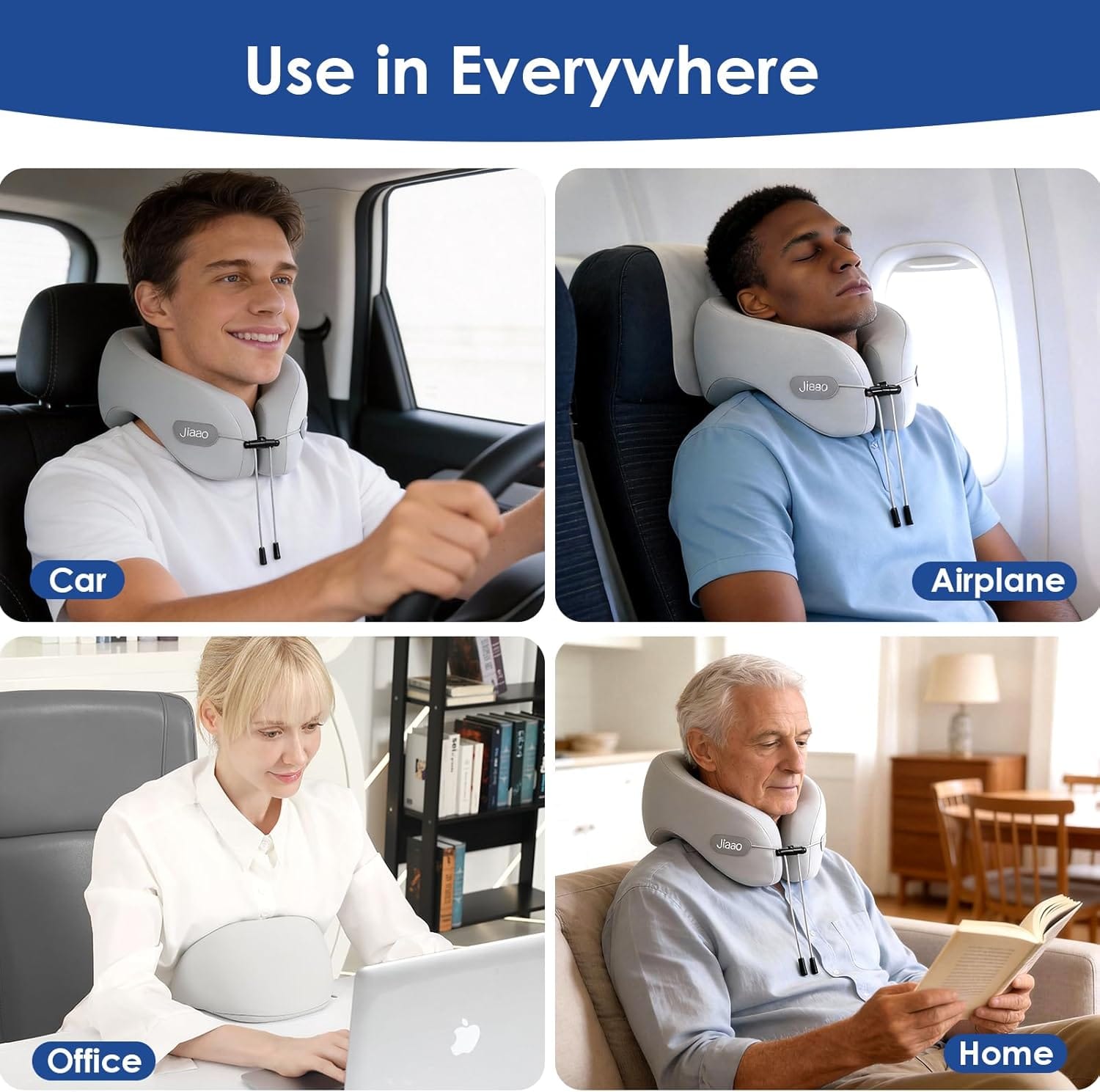 jiaao Travel Pillow Memory Foam Neck Pillow for Airplanes with Adjustable Drawstring Support, Gray Travel Neck Pillow for Flights, Road Trips, Trains & Everyday Travel - 6