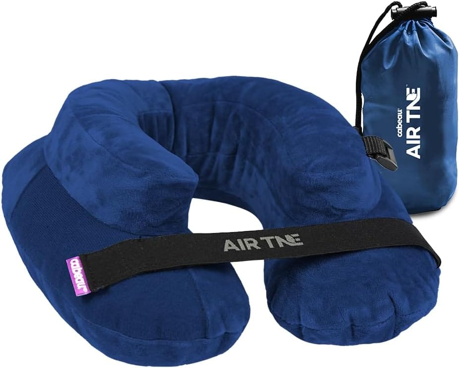 Cabeau Inflatable Travel Pillow – Air TNE – Adjustable, Lightweight, and Supportive for Sleeping on Airplanes, Trains, and Cars– Customized Fit and Compact Carrying Case (Royal Blue) - 1
