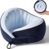 KPNEOL Travel Pillow, 100% Pure Memory Foam Travel Neck Pillow Airplane Neck Support Ergonomic Design for Traveling Suitable for Airplanes,Offices and Cars-Cooling Silk Blue - 1