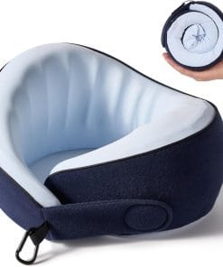 KPNEOL Travel Pillow, 100% Pure Memory Foam Travel Neck Pillow Airplane Neck Support Ergonomic Design for Traveling Suitable for Airplanes,Offices and Cars-Cooling Silk Blue - 1