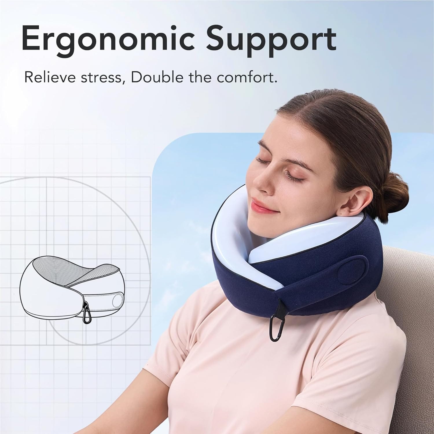 KPNEOL Travel Pillow, 100% Pure Memory Foam Travel Neck Pillow Airplane Neck Support Ergonomic Design for Traveling Suitable for Airplanes,Offices and Cars-Cooling Silk Blue - Image 3