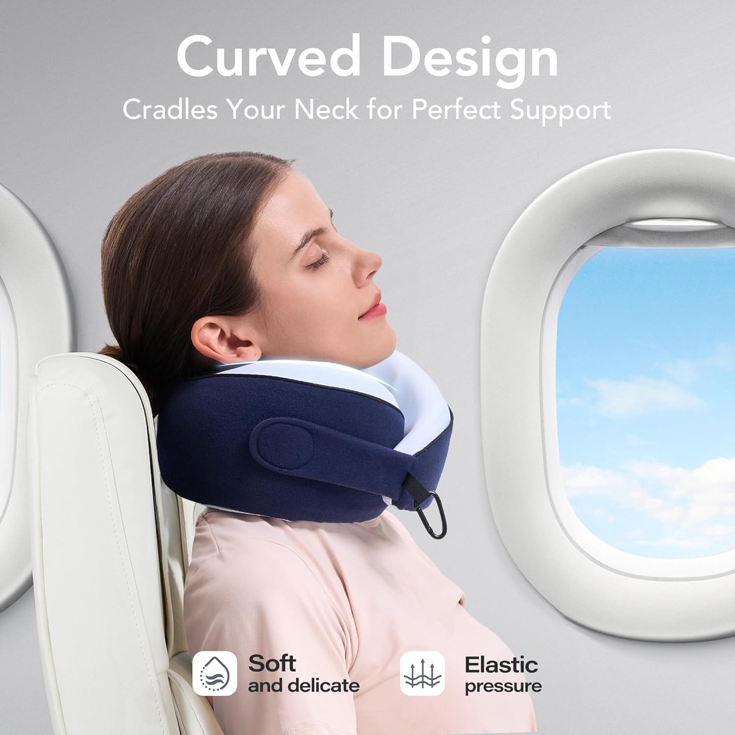 KPNEOL Travel Pillow, 100% Pure Memory Foam Travel Neck Pillow Airplane Neck Support Ergonomic Design for Traveling Suitable for Airplanes,Offices and Cars-Cooling Silk Blue - Image 4