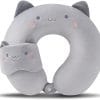 Kids Neck Pillow for Travel with Sleep Eye Mask, Cute Travel Neck Pillow, Memory Foam Flight Sleeping Headrest Pillow for Boys & Girls, Airplane, Train, Car, Home Use - Grey Cat - 1