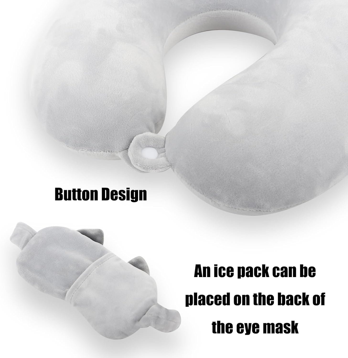 Kids Neck Pillow for Travel with Sleep Eye Mask, Cute Travel Neck Pillow, Memory Foam Flight Sleeping Headrest Pillow for Boys & Girls, Airplane, Train, Car, Home Use - Grey Cat - Image 4
