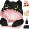Mewaii Travel Neck Pillow with Hood for Airplanes,Memory Foam,Breathable Ice Silk & Soft Velvet,Double-Sided,Removable to Clean,Adjustable Strap,Portable Travel Pillow for Long Flights - 1