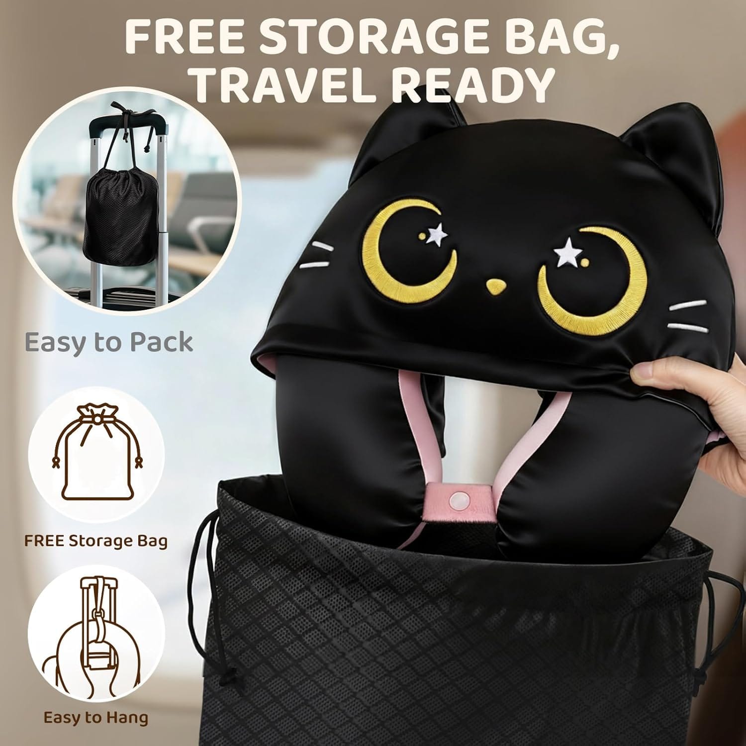 Mewaii Travel Neck Pillow with Hood for Airplanes,Memory Foam,Breathable Ice Silk & Soft Velvet,Double-Sided,Removable to Clean,Adjustable Strap,Portable Travel Pillow for Long Flights Adults & Teens - Image 9