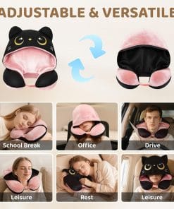 Alternative view of Mewaii Travel Neck Pillow with Hood for Airplanes,Memory Foam,Breathable Ice Silk & Soft Velvet,Double-Sided,Removable to Clean,Adjustable Strap,Portable Travel Pillow for Long Flights Adults & Teens
