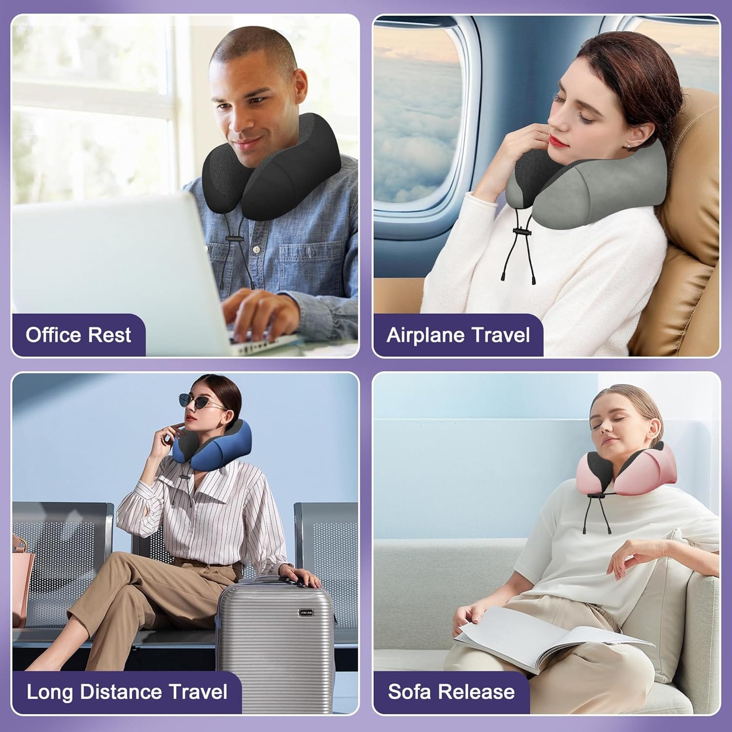 Neck Travel Pillow, Upgraded Memory Foam Pillow for Airplane, Machine Washable, Adjustable Flight Pillow, Suitable for Sleeping Airplane, Car, Office and Home (Dark Blue) - Image 7