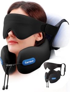 SARISUN Neck Pillow Airplane,Travel Pillow with Strap,Combo 3D Eye Mask for Sleep,Dual-Density Supportive Foam Travel Neck Pillow for Airplane Flights,Car Road Trip Travel Essentials - 1
