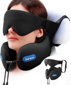 SARISUN Neck Pillow Airplane,Travel Pillow with Strap,Combo 3D Eye Mask for Sleep,Dual-Density Supportive Foam Travel Neck Pillow for Airplane Flights,Car Road Trip Travel Essentials - 1