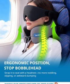 Alternative view of SARISUN Neck Pillow Airplane,Travel Pillow with Strap,Combo 3D Eye Mask for Sleep,Dual-Density Supportive Foam Travel Neck Pillow for Airplane Flights,Car Road Trip Travel Essentials Black
