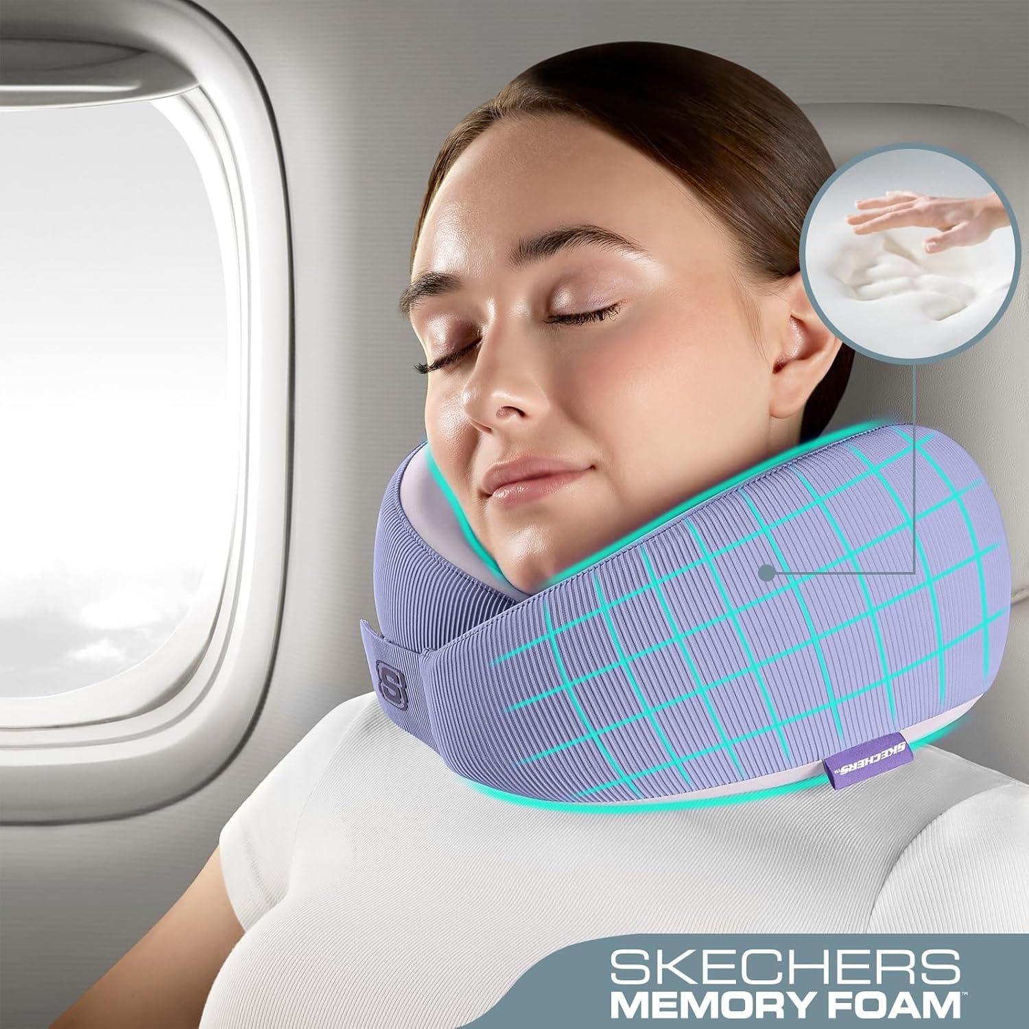 Skechers Women's Memory Foam Neck Pillow, Comfortable & Breathable Travel Pillow,Neck Pillow Airplane for Travel, Car Rides, Home, and Office Use, Ergonomic Design for Men and Women,Purple - Image 3