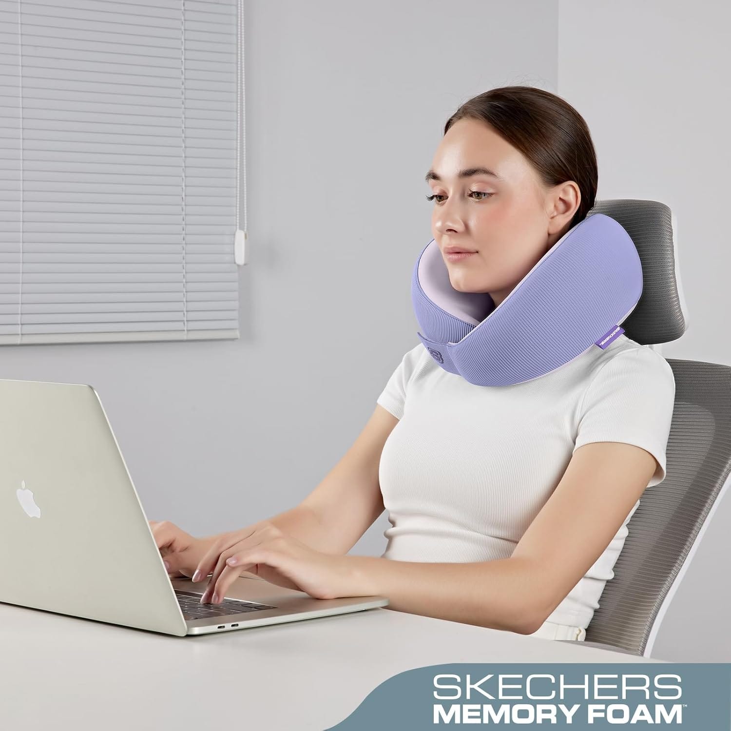 Skechers Women's Memory Foam Neck Pillow, Comfortable & Breathable Travel Pillow,Neck Pillow Airplane for Travel, Car Rides, Home, and Office Use, Ergonomic Design for Men and Women,Purple - Image 5