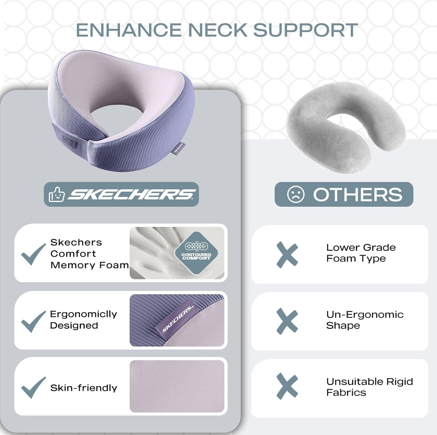 Skechers Women's Memory Foam Neck Pillow, Comfortable & Breathable Travel Pillow,Neck Pillow Airplane for Travel, Car Rides, Home, and Office Use, Ergonomic Design for Men and Women,Purple - Image 7