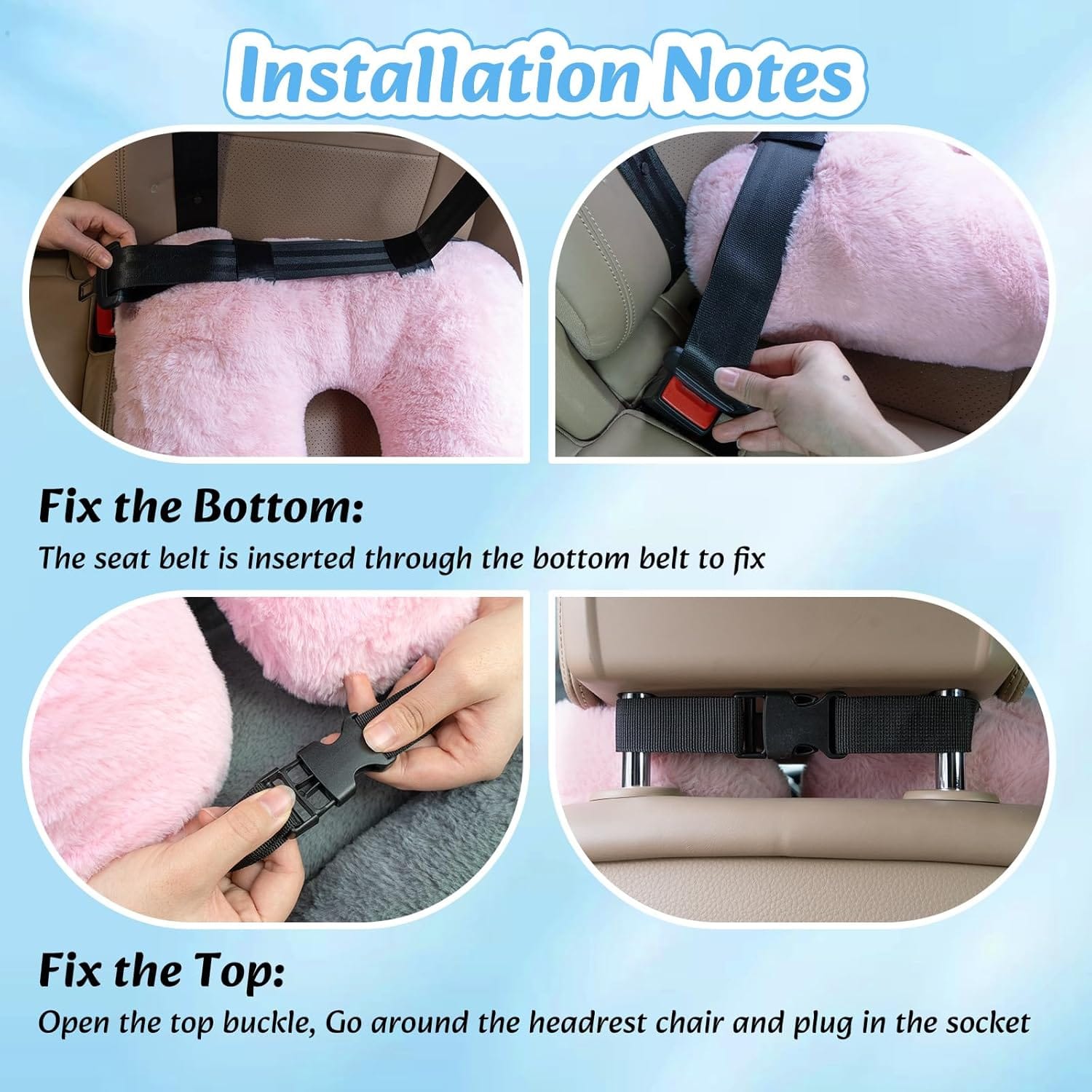 Swemos Travel Pillow, Car Pillow for Kids & Adults - Ergonomic Travel Pillows Sleeping Aid for Neck & Body Support, Car Travel Essentials Pillow on Road Trips-Pink - Image 2