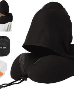 Travel Neck Pillow with 100% Light-Blocking Hood – Ergonomic Memory Foam Support Pillow for Airplane, Long Flights, Road Trips, Office and Car, Full Head and Neck Support - 1