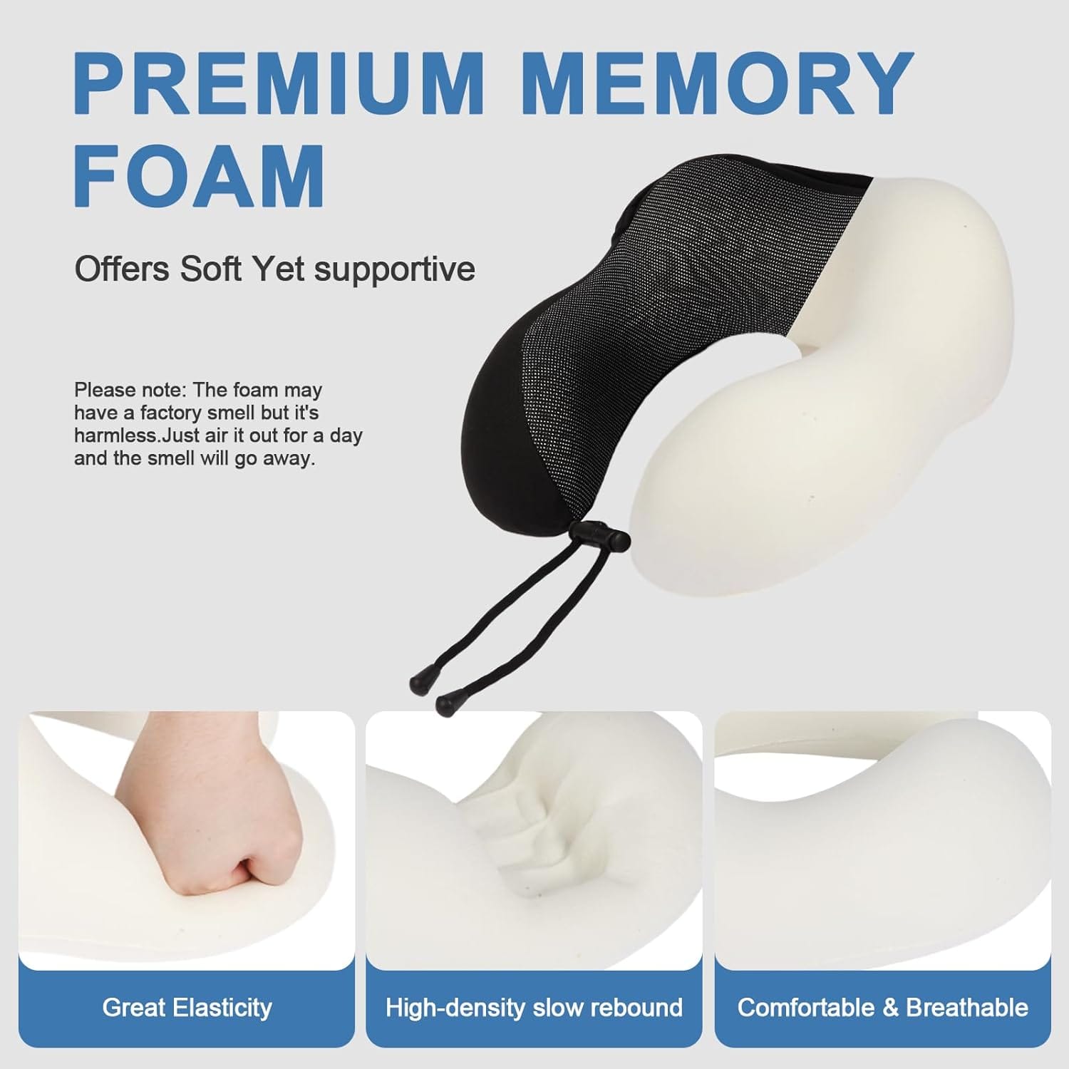 Travel Neck Pillow with 100% Light-Blocking Hood – Ergonomic Memory Foam Support Pillow for Airplane, Long Flights, Road Trips, Office and Car, Full Head and Neck Support with Skin-Friendly Cover - Image 7