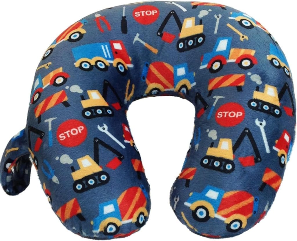 Wolf Essentials Kids Cozy Soft Microfiber Neck Pillow, Compact, Perfect for Plane or Car Travel, Construction Zone