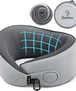 BeeVines Travel Pillow with Carry Case, Memory Foam Neck Pillows for Airplanes, 360° Wrap Around Support for Sleeping, Breathable & Washable Cover for Long Flights, Car & Train Traveling - 1