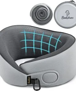BeeVines Travel Pillow with Carry Case, Memory Foam Neck Pillows for Airplanes, 360° Wrap Around Support for Sleeping, Breathable & Washable Cover for Long Flights, Car & Train Traveling - 1