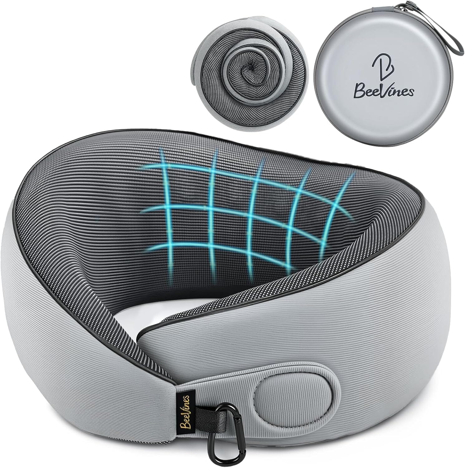 BeeVines Travel Pillow with Carry Case, Memory Foam Neck Pillows for Airplanes, 360° Wrap Around Support for Sleeping, Breathable & Washable Cover for Long Flights, Car & Train Traveling - 1