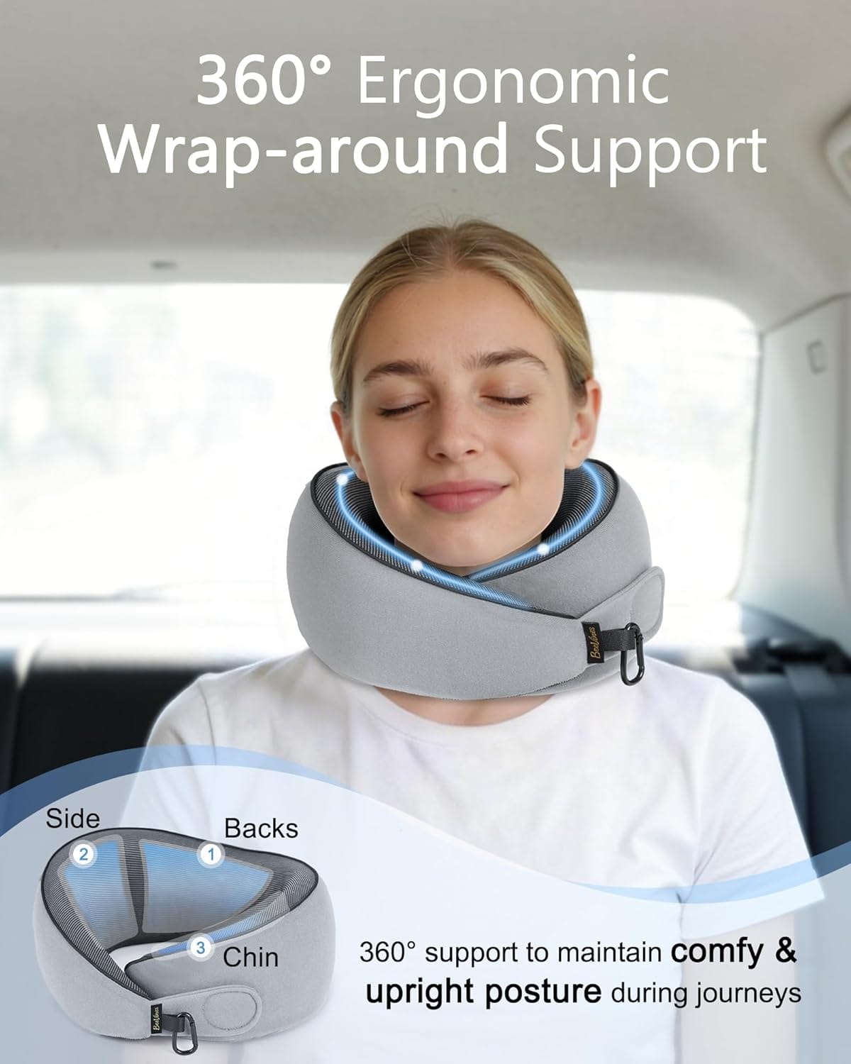 BeeVines Travel Pillow with Carry Case, Memory Foam Neck Pillows for Airplanes, 360° Wrap Around Support for Sleeping, Breathable & Washable Cover for Long Flights, Car & Train Traveling - Image 8
