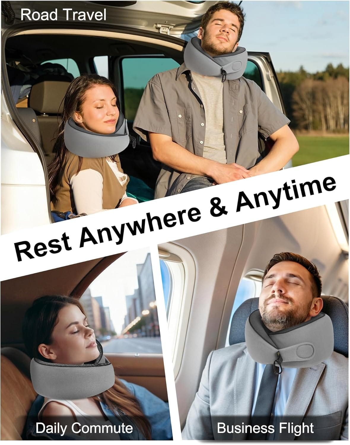 BeeVines Travel Pillow with Carry Case, Memory Foam Neck Pillows for Airplanes, 360° Wrap Around Support for Sleeping, Breathable & Washable Cover for Long Flights, Car & Train Traveling - Image 3