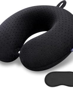 Black Travel Neck Pillow Memory Foam Airplane Pillow for Neck and Head Support Soft Portable U Shape Neck Pillow for Plane, Car & Home Office Use - 1