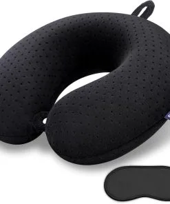 Black Travel Neck Pillow Memory Foam Airplane Pillow for Neck and Head Support Soft Portable U Shape Neck Pillow for Plane, Car & Home Office Use - 1