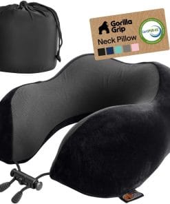 GORILLA GRIP Travel Neck Pillow for Airplanes, CertiPUR-US® Memory Foam Cooling Mesh Pillows, Soft Velvet Washable Cover, Support Headrest for Sleeping, Traveling Essentials - 1