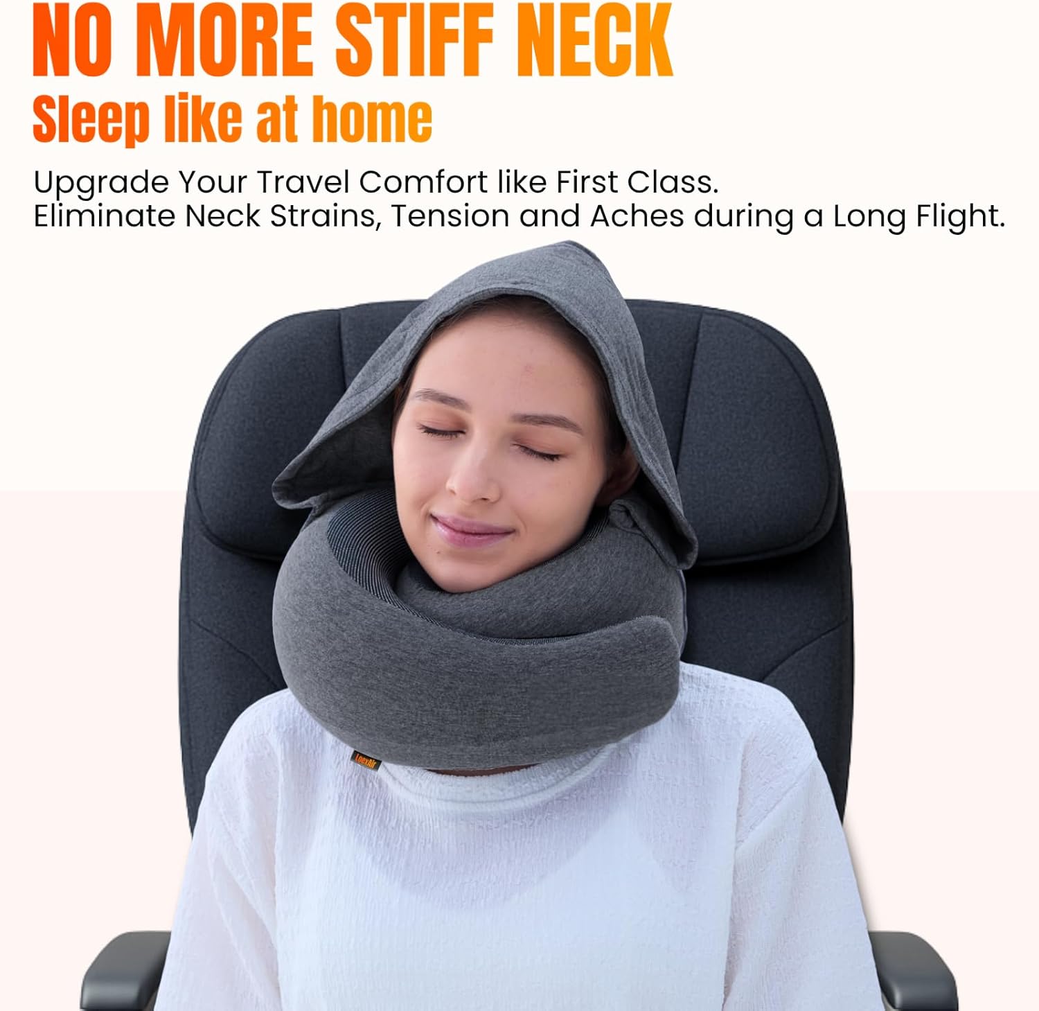 LOEXAIR™ Hooded Pro Travel Pillow - Memory Foam Neck Support Pillow for Airplane, Flight - Super-Soft Pure Cotton Fabric, Maximum Privacy & Light-Block Design, Lightweight Full Travel Kit - Dark Grey - Image 7