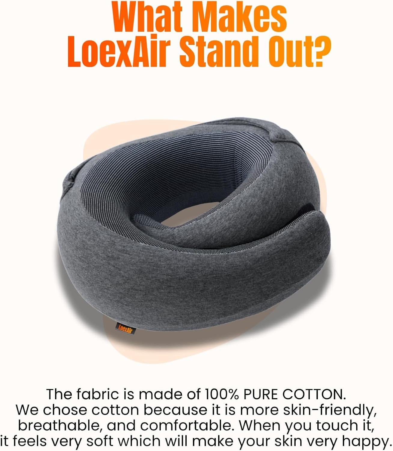 LOEXAIR™ Hooded Pro Travel Pillow - Memory Foam Neck Support Pillow for Airplane, Flight - Super-Soft Pure Cotton Fabric, Maximum Privacy & Light-Block Design, Lightweight Full Travel Kit - Dark Grey - Image 3