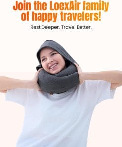 Alternative view of LOEXAIR™ Hooded Pro Travel Pillow - Memory Foam Neck Support Pillow for Airplane, Flight - Super-Soft Pure Cotton Fabric, Maximum Privacy & Light-Block Design, Lightweight Full Travel Kit - Dark Grey