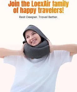 Alternative view of LOEXAIR™ Hooded Pro Travel Pillow - Memory Foam Neck Support Pillow for Airplane, Flight - Super-Soft Pure Cotton Fabric, Maximum Privacy & Light-Block Design, Lightweight Full Travel Kit - Dark Grey