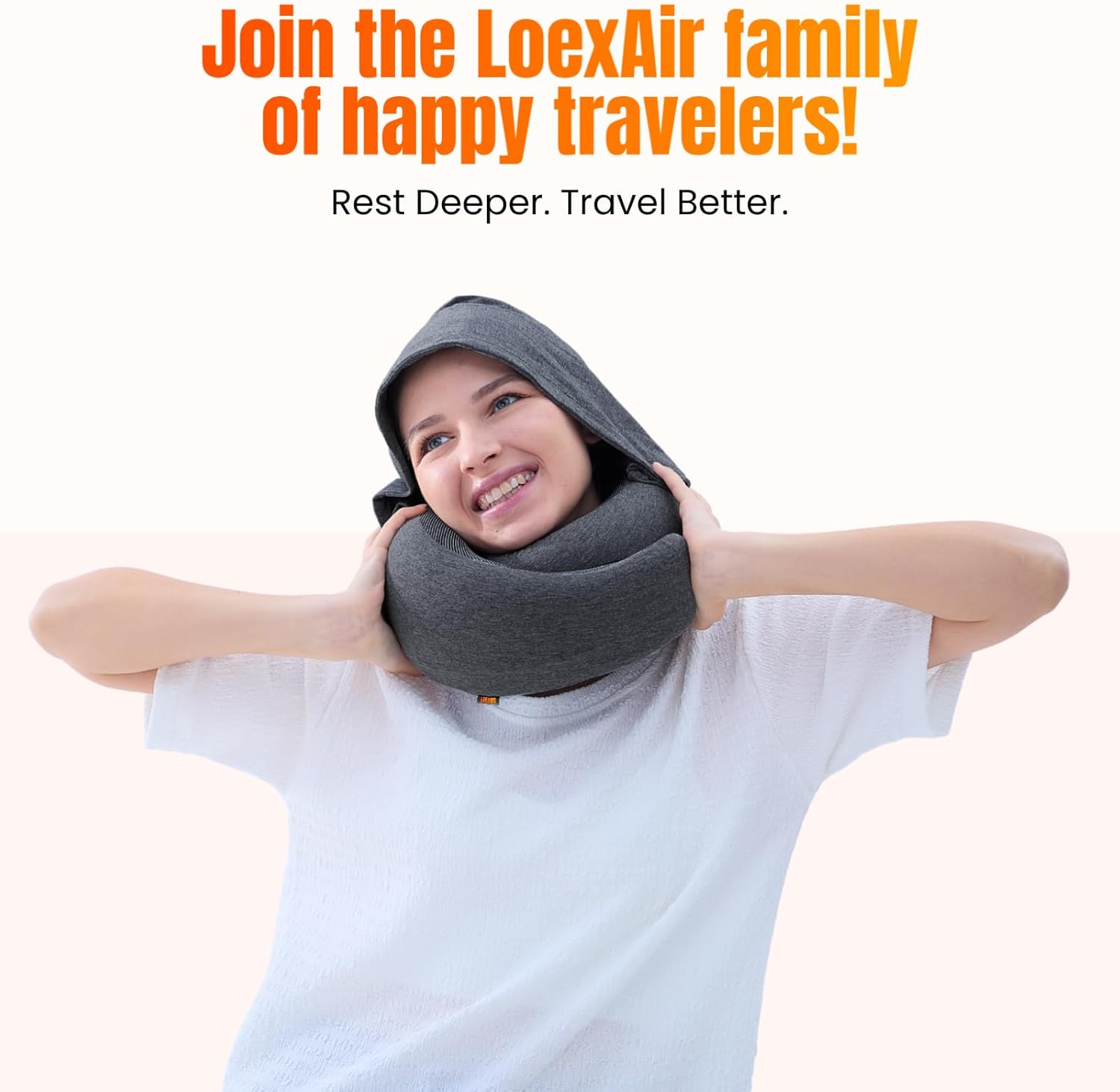 LOEXAIR™ Hooded Pro Travel Pillow - Memory Foam Neck Support Pillow for Airplane, Flight - Super-Soft Pure Cotton Fabric, Maximum Privacy & Light-Block Design, Lightweight Full Travel Kit - Dark Grey - Image 2