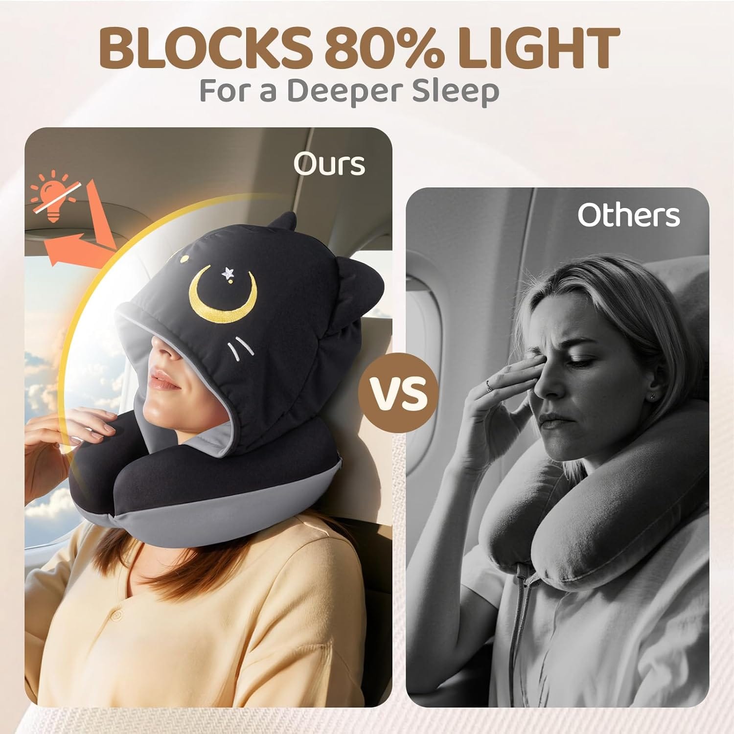 Mewaii Travel Neck Pillow with Hood for Airplanes,Memory Foam,Breathable Ice Silk & Soft Velvet,Double-Sided,Removable to Clean,Adjustable Strap,Portable Travel Pillow for Long Flights Adults & Teens - Image 8