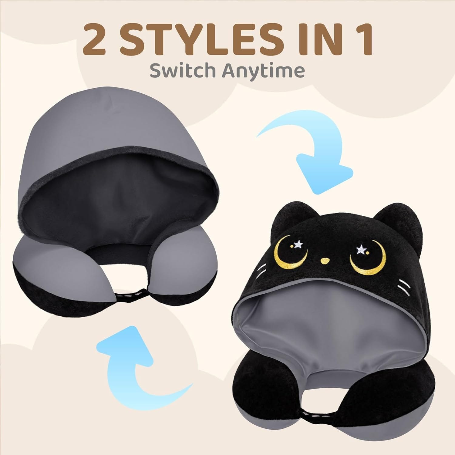 Mewaii Travel Neck Pillow with Hood for Airplanes,Memory Foam,Breathable Ice Silk & Soft Velvet,Double-Sided,Removable to Clean,Adjustable Strap,Portable Travel Pillow for Long Flights Adults & Teens - Image 5