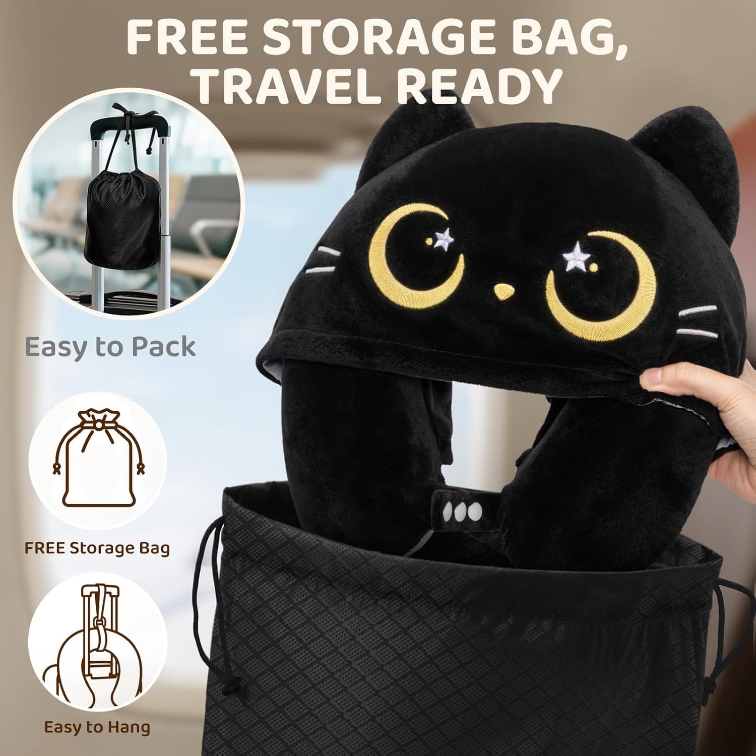 Mewaii Travel Neck Pillow with Hood for Airplanes,Memory Foam,Breathable Ice Silk & Soft Velvet,Double-Sided,Removable to Clean,Adjustable Strap,Portable Travel Pillow for Long Flights Adults & Teens - Image 3